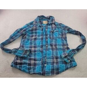 Hollister Blue Cotton Button Down Fitted Long Sleeve Top Preppy Y2K Size M